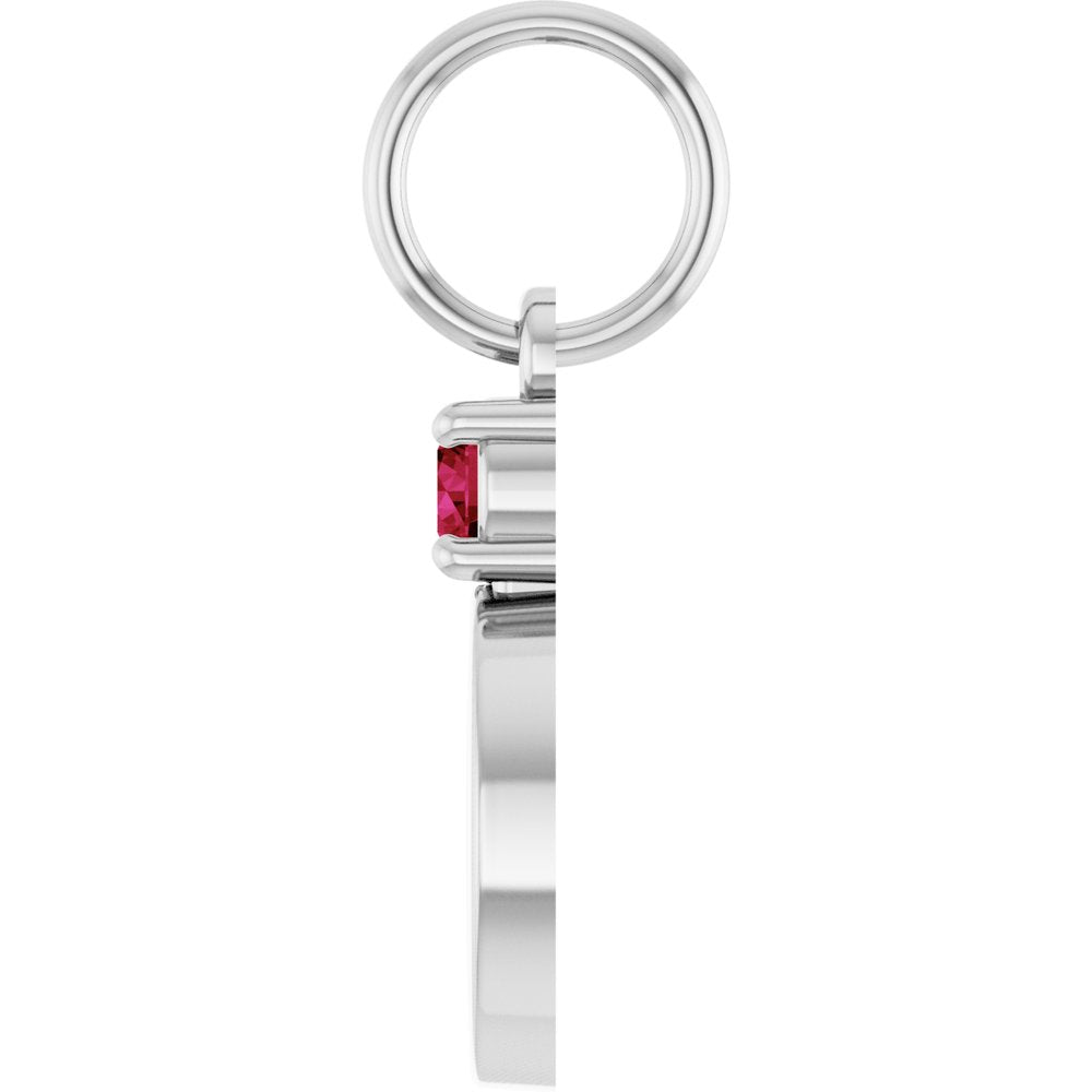 Sterling Silver Engravable Natural Ruby Round Pendant