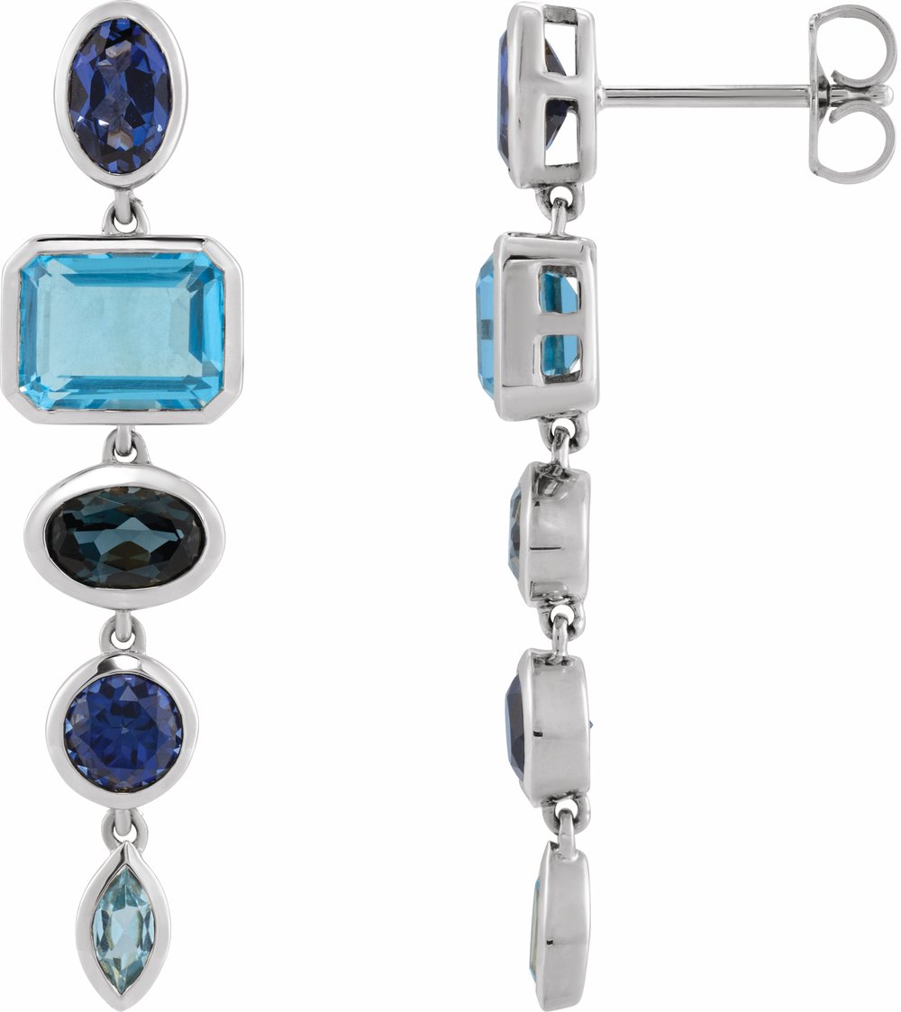14K White Gold Lab-Grown Blue Sapphire & Natural London Blue Topaz Dangle Earrings