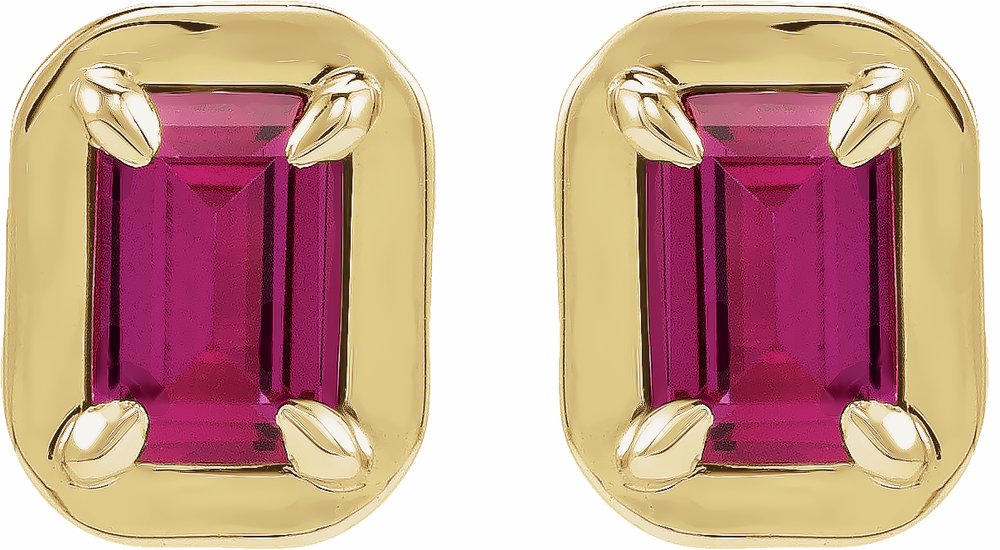 14K Yellow Gold Lab-Grown Ruby Stud Earrings