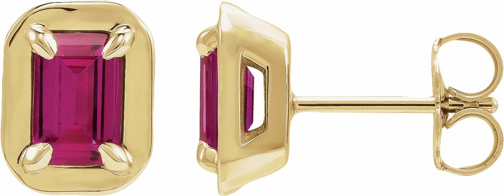 14K Yellow Gold Lab-Grown Ruby Stud Earrings