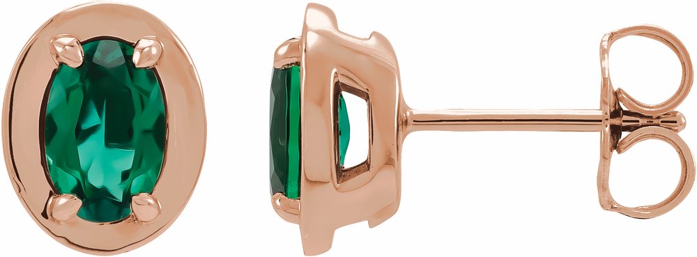 14K Rose Gold Lab-Grown Emerald Stud Earrings