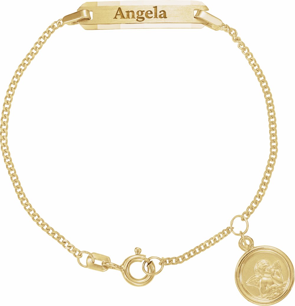 14K Yellow Gold Youth Identification 4.5" Bracelet with Angel Charm