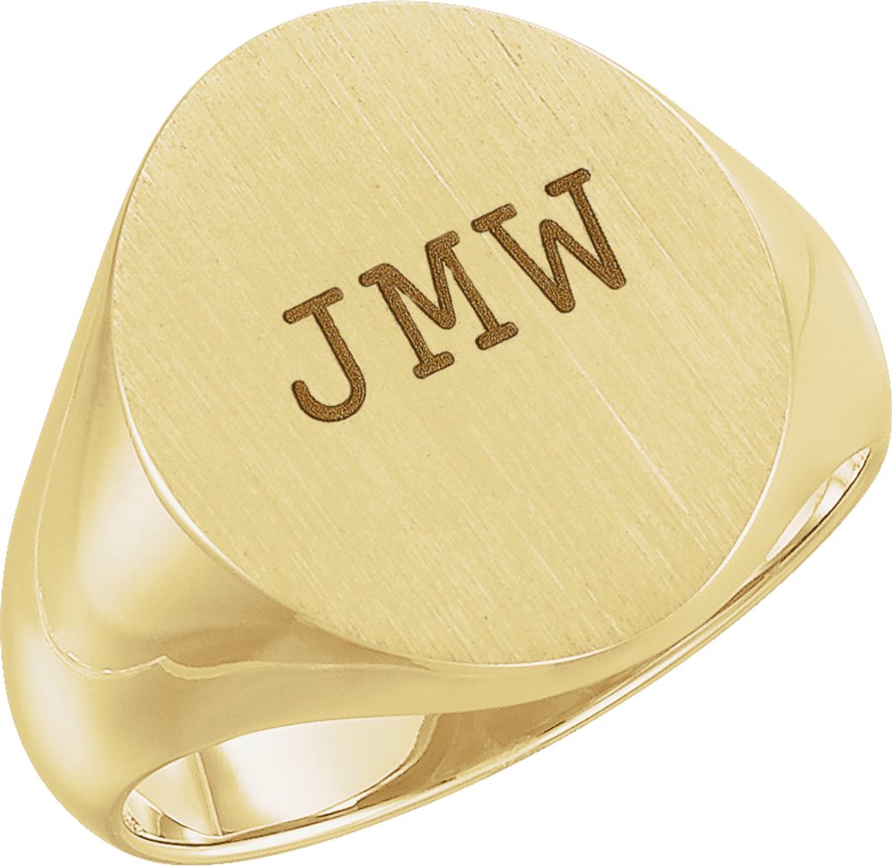 14K Yellow Gold 18x16 mm Oval Signet Ring