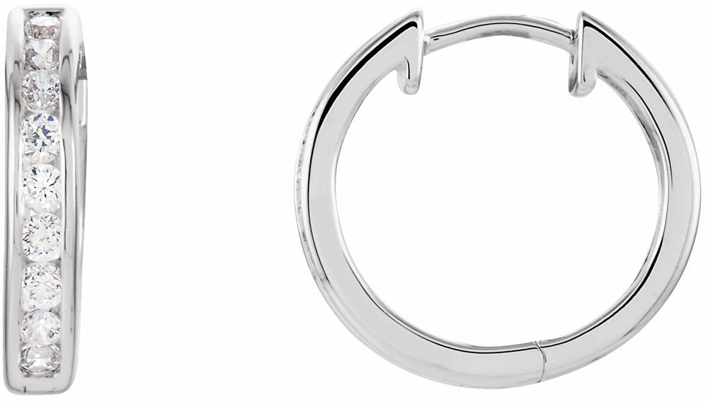 Sterling Silver Imitation Cubic Zirconia Hinged Hoop Earrings