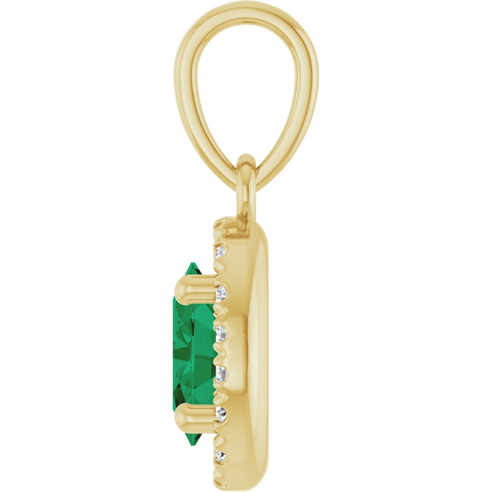14K Yellow Gold Lab-Grown Emerald & .06 CTW Lab-Grown Diamond French-Set Halo-Style Pendant