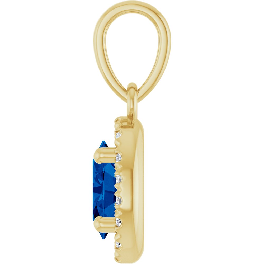 14K Yellow Gold Lab-Grown Blue Sapphire & .06 CTW Lab-Grown Diamond French-Set Halo-Style Pendant