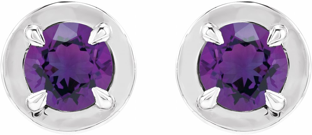 14K White Gold Natural Amethyst Stud Earrings
