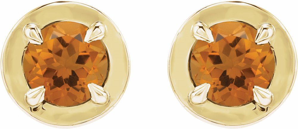14K Yellow Gold Natural Citrine Stud Earrings