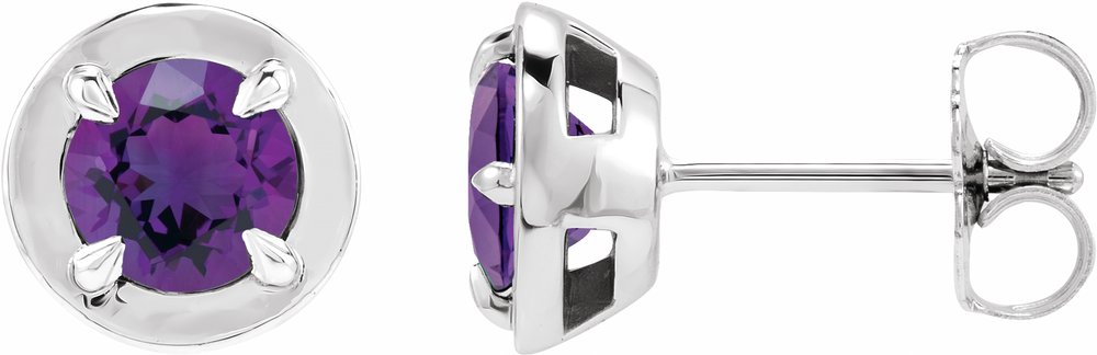 14K White Gold Natural Amethyst Stud Earrings