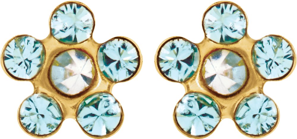 14K Yellow Imitation Aquamarine Inverness® Piercing Earrings