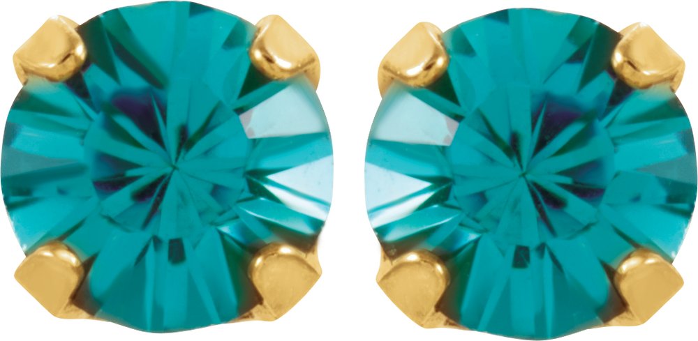 14K Yellow Gold Imitation Blue Crystal Inverness® Piercing Stud Earrings