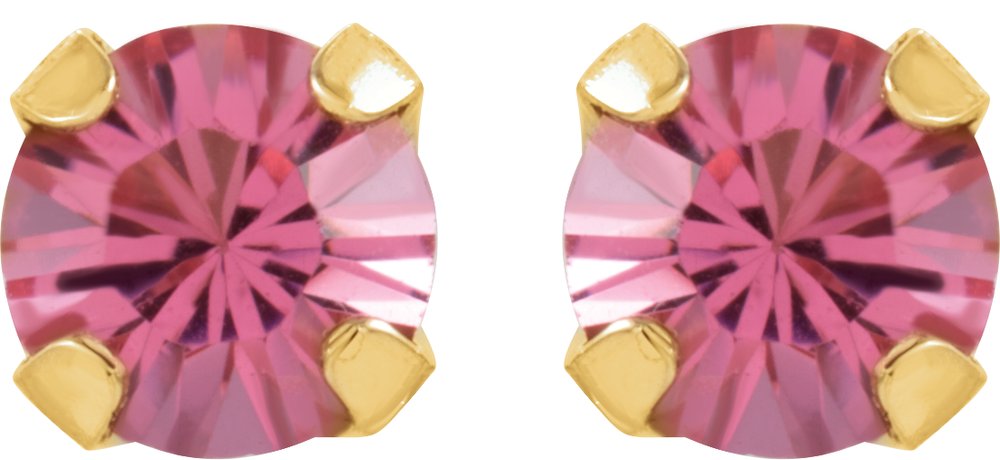 14K Yellow Imitation Pink Tourmaline Inverness® Piercing Stud Earrings