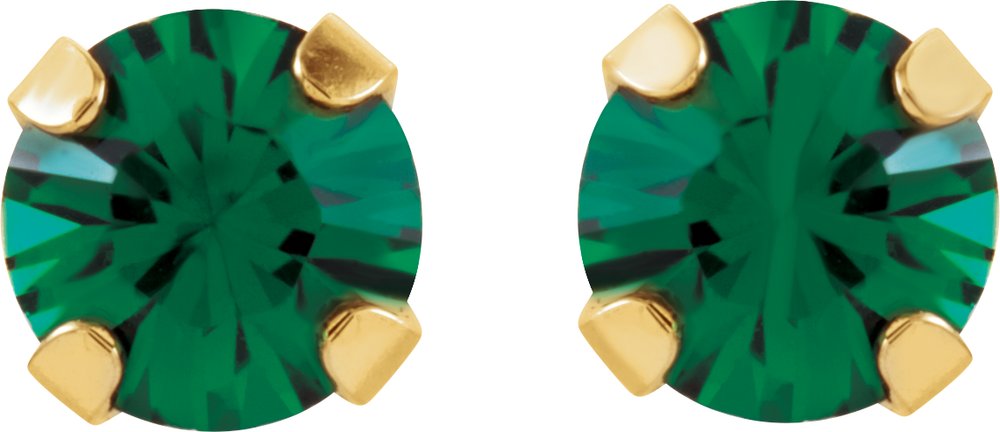14K Yellow Gold Imitation Emerald Inverness® Piercing Stud Earrings