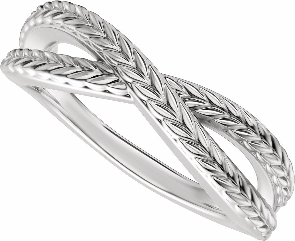 14K White Gold Wheat Criss-Cross Contour Band