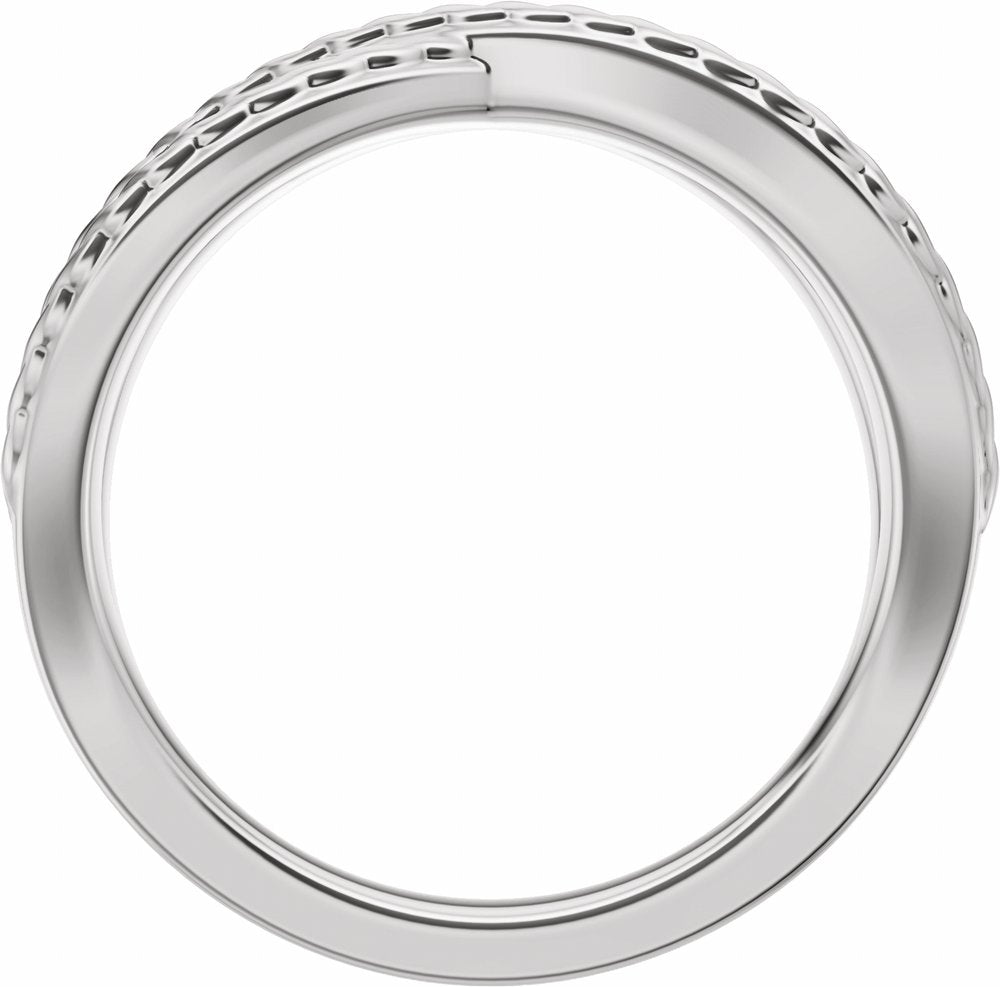 14K White Gold Wheat Criss-Cross Contour Band