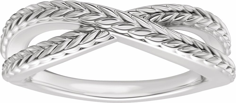 14K White Gold Wheat Criss-Cross Contour Band