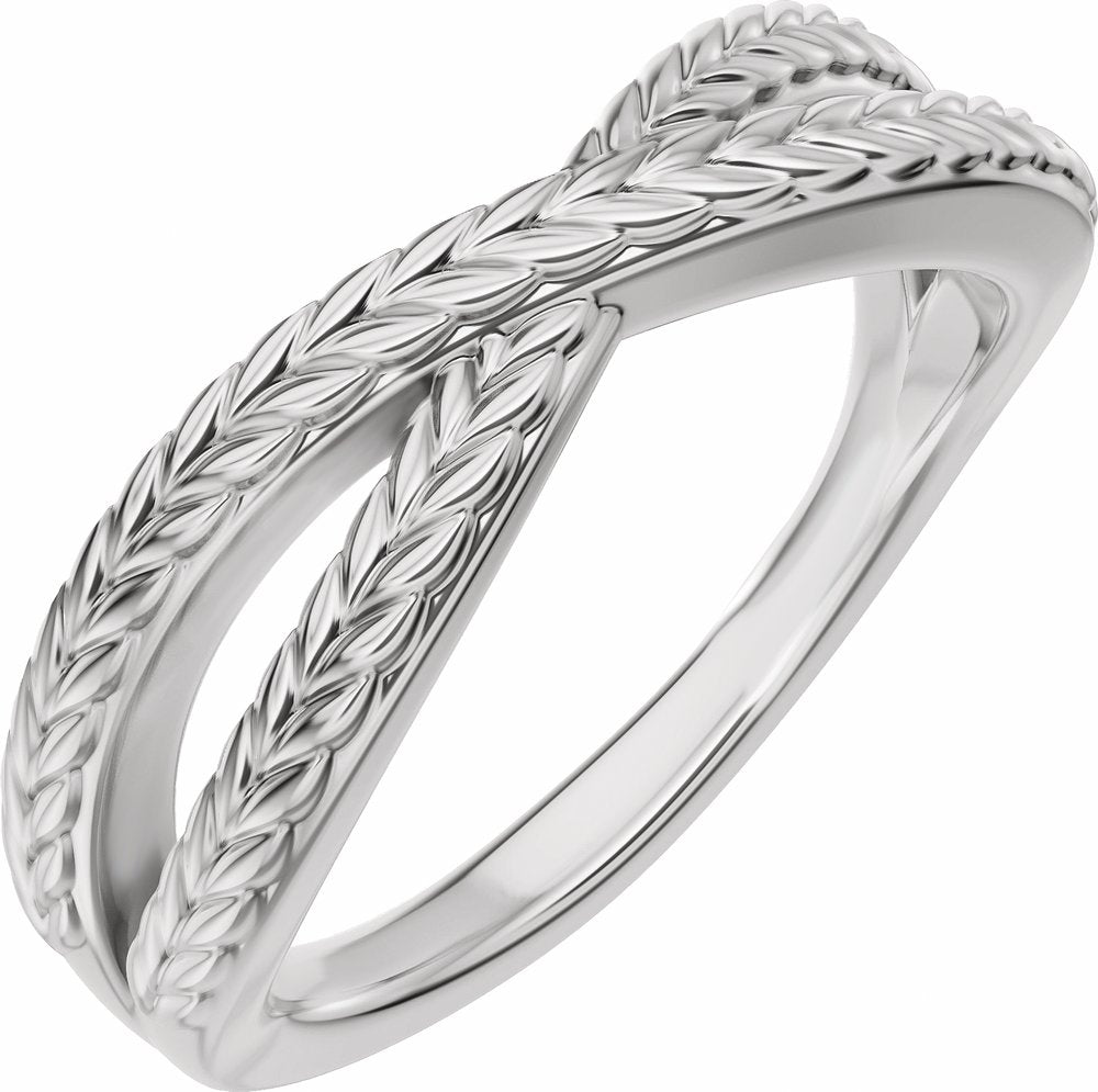 14K White Gold Wheat Criss-Cross Contour Band