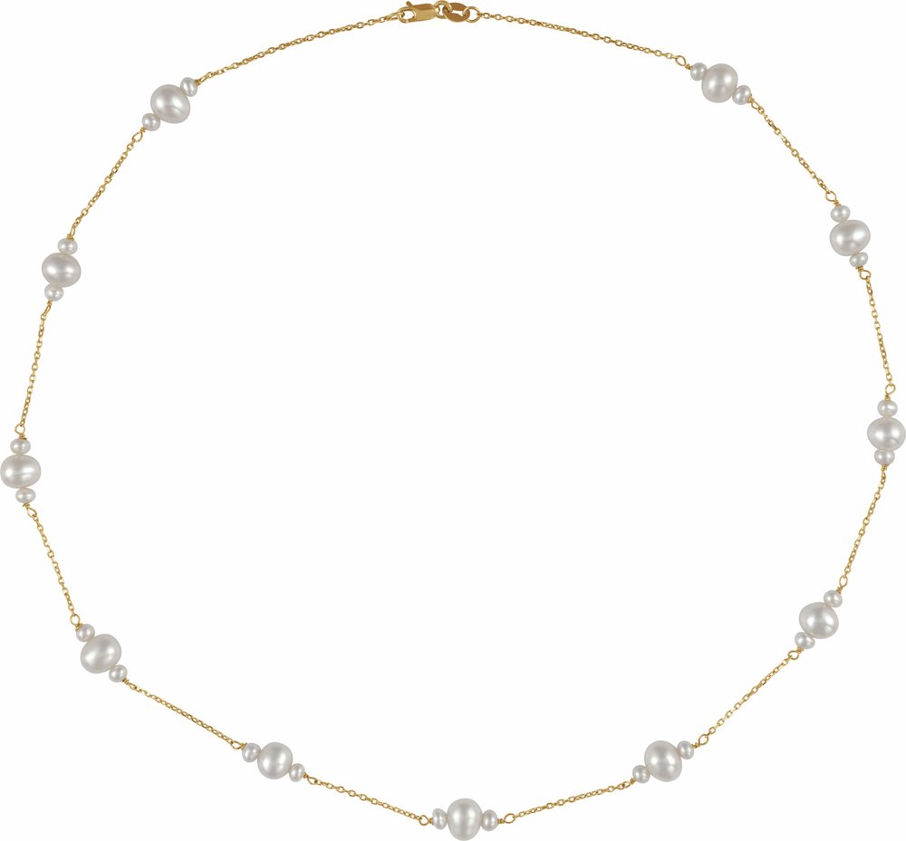 14K Yellow Gold Cultured White Freshwater Pearl 17" Necklace