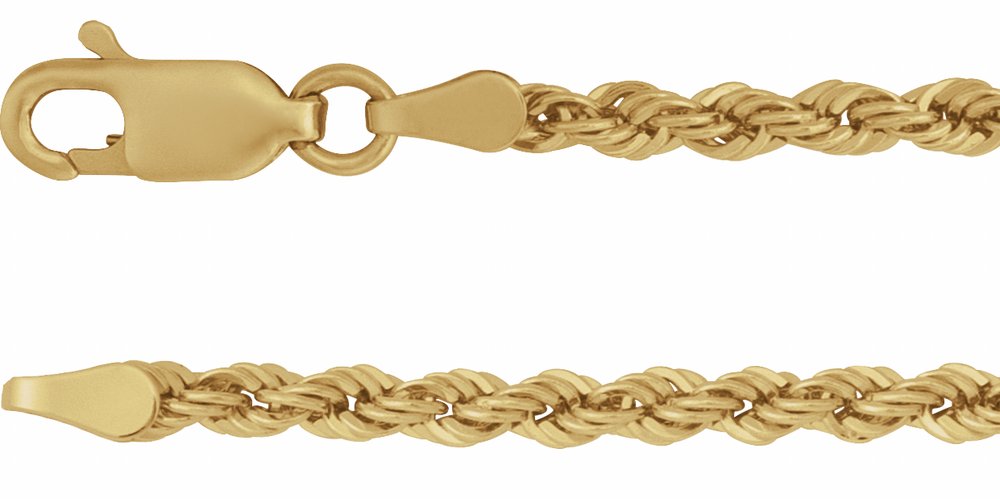14K Yellow Gold 2.5 mm Rope 7" Chain