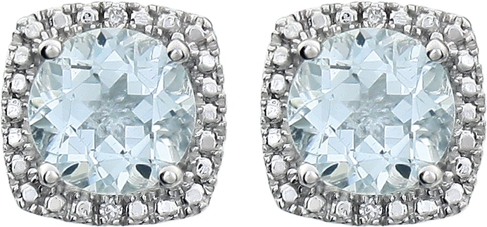 Sterling Silver Natural Aquamarine & .015 CTW Natural Diamond Earrings
