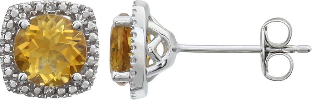 Sterling Silver Natural Citrine & .015 CTW Natural Diamond Earrings