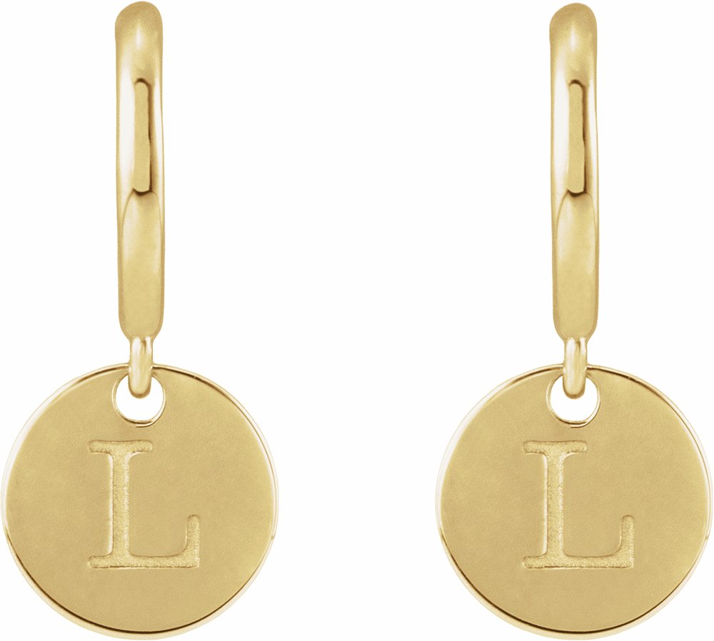 14K Yellow Gold Engravable Disc Hoop Earrings