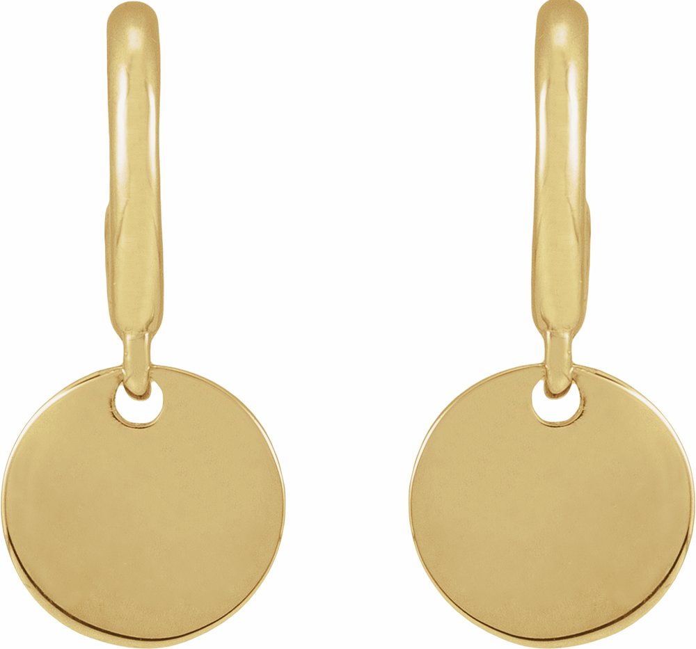 14K Yellow Gold Engravable Disc Hoop Earrings