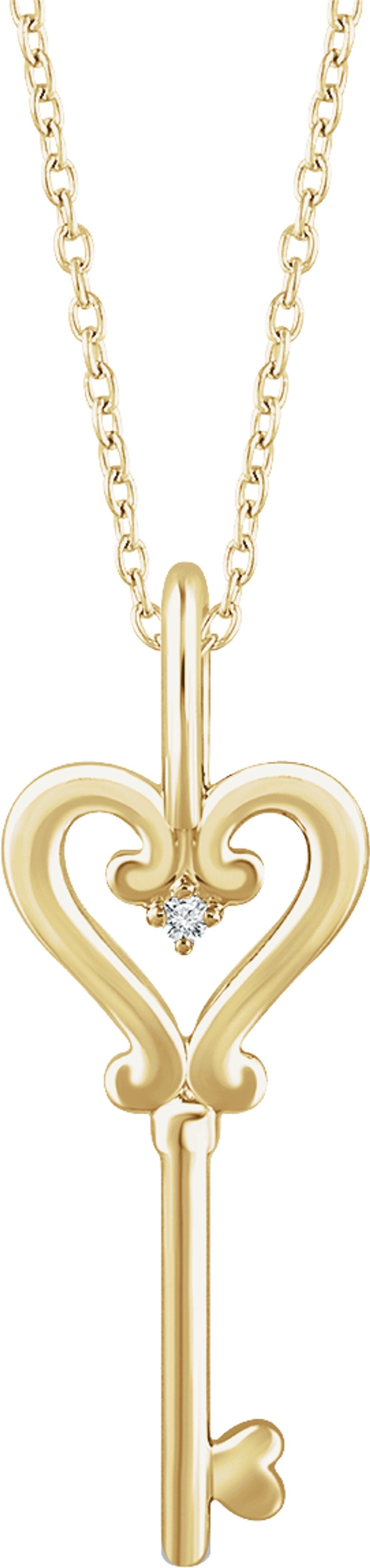 14K Yellow Gold Vermeil .006 CT Lab-Grown Diamond Key 16-18" Necklace
