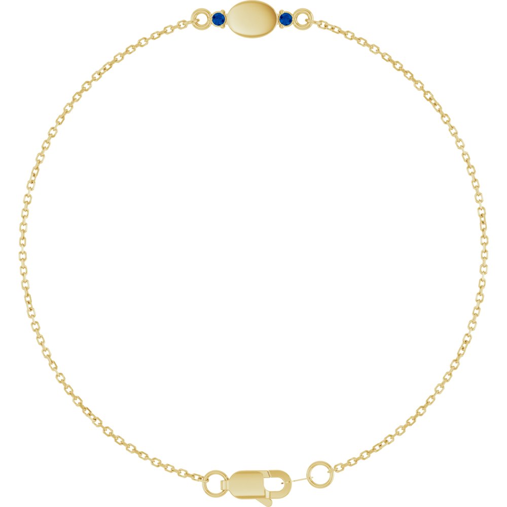 14K Yellow Gold Engravable Lab-Grown Blue Sapphire 6 1/2-7 1/2" Bracelet