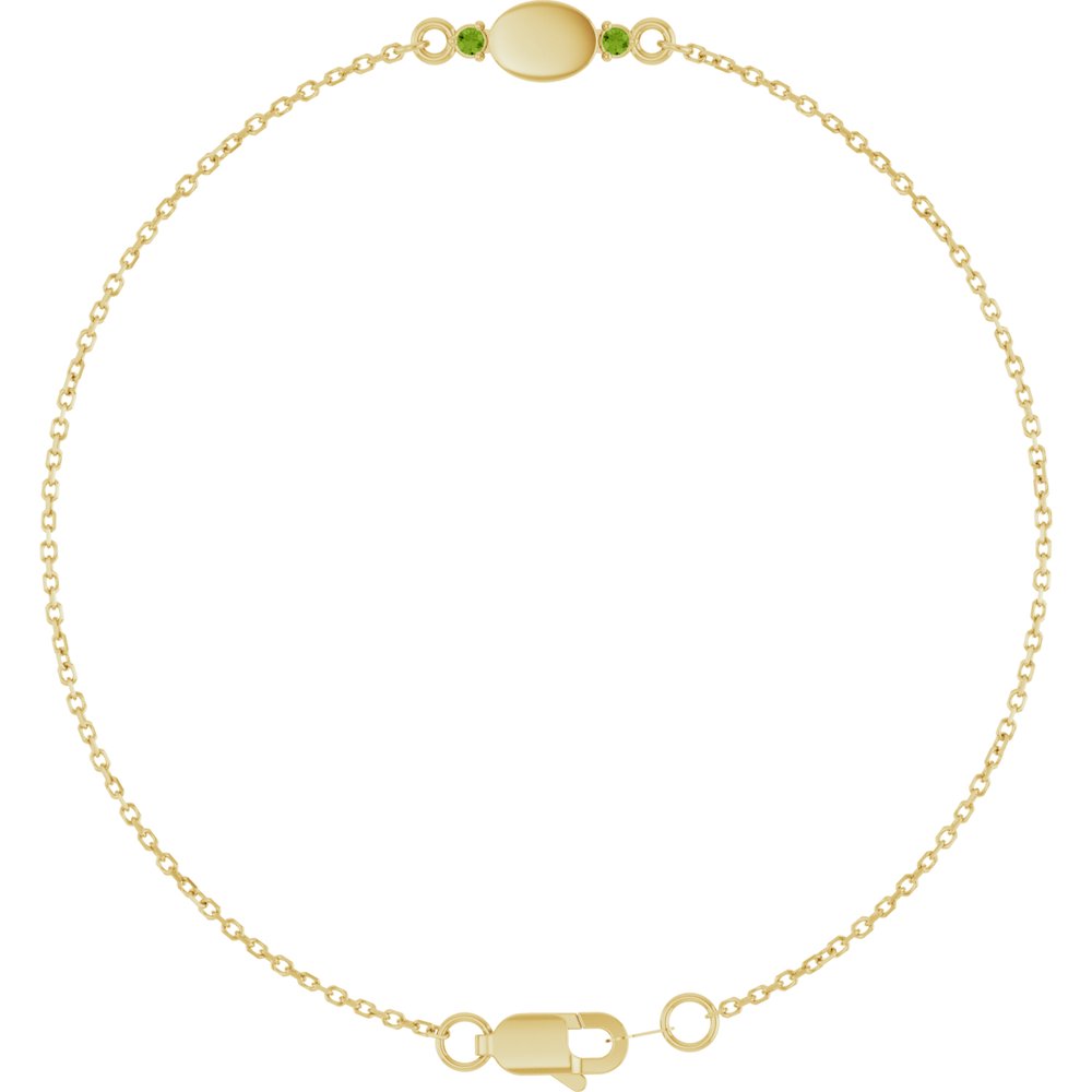 14K Yellow Gold Engravable Natural Peridot 6 1/2-7 1/2" Bracelet