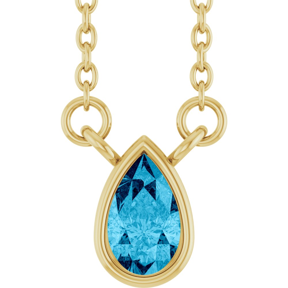 14K Yellow Gold Natural Aquamarine 18" Necklace