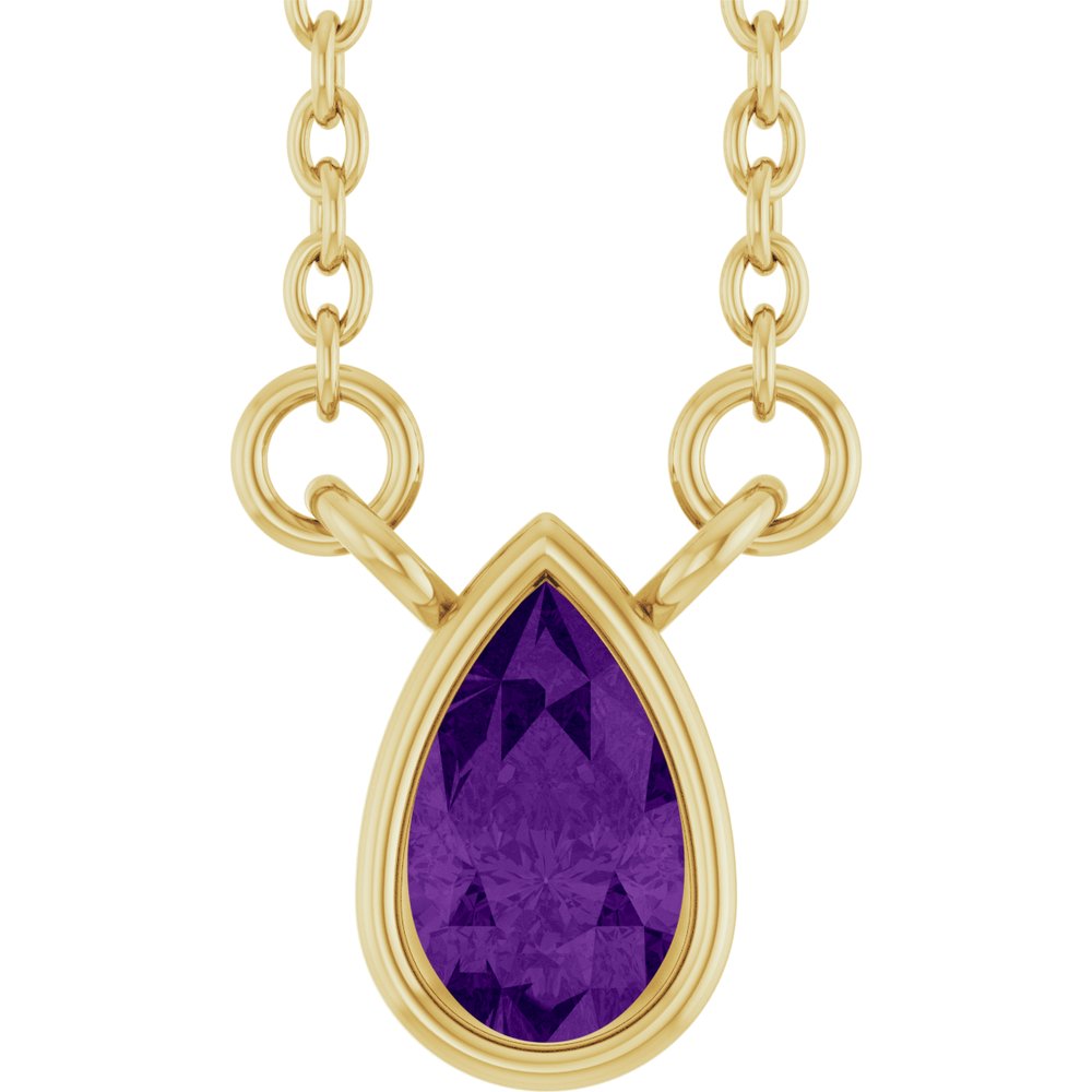 14K Yellow Gold Natural Amethyst 18" Necklace