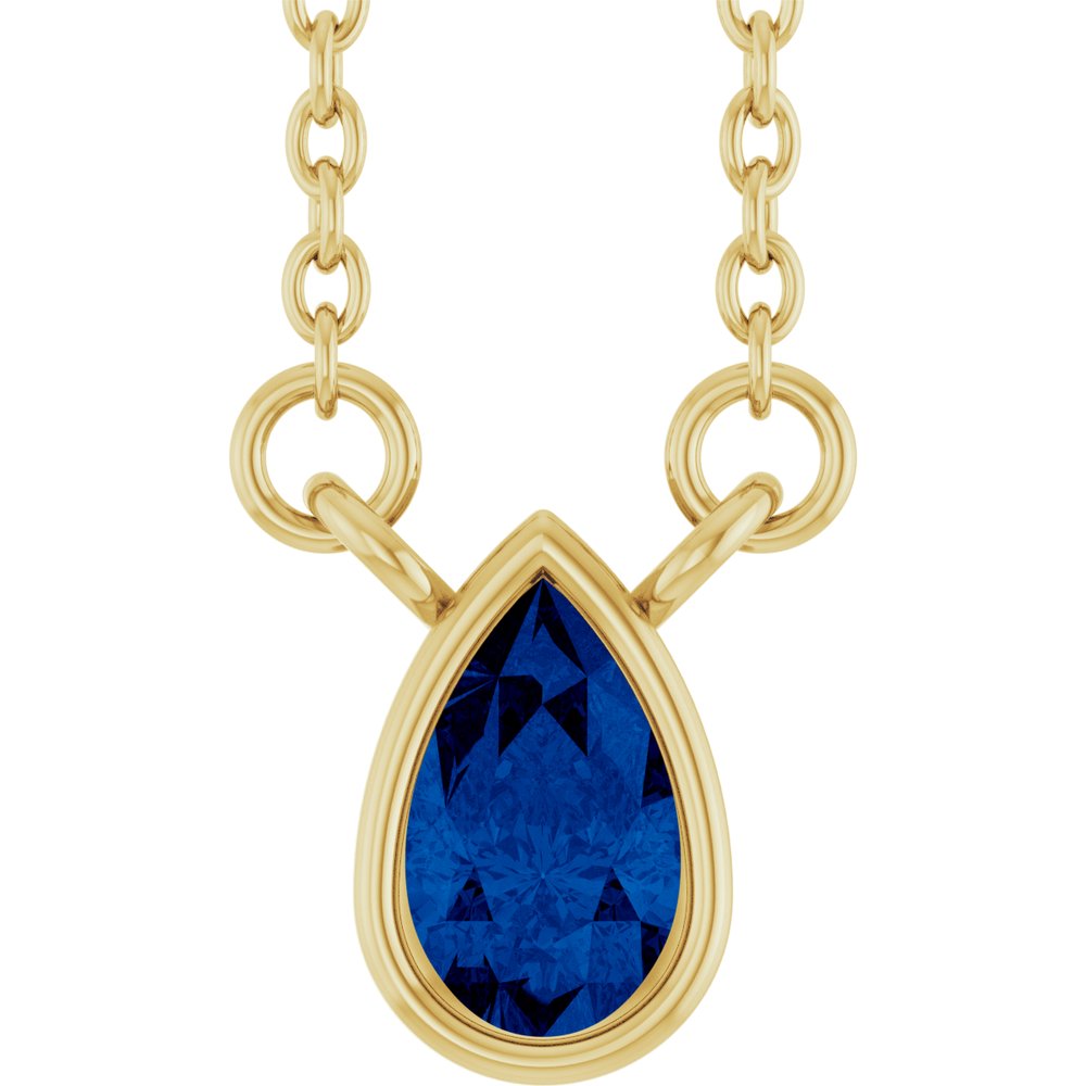 14K Yellow Gold Lab-Grown Blue Sapphire 18" Necklace