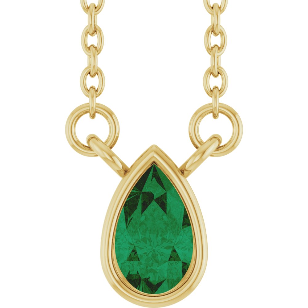 14K Yellow Gold Lab-Grown Emerald 18" Necklace