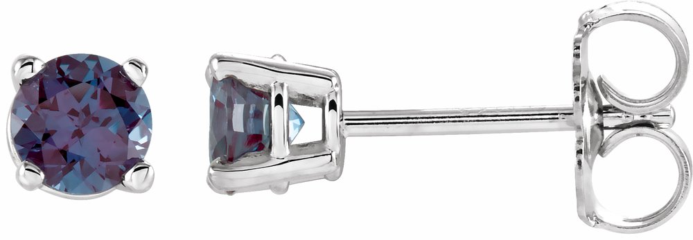 14K White 4 mm Lab-Grown Alexandrite Earrings
