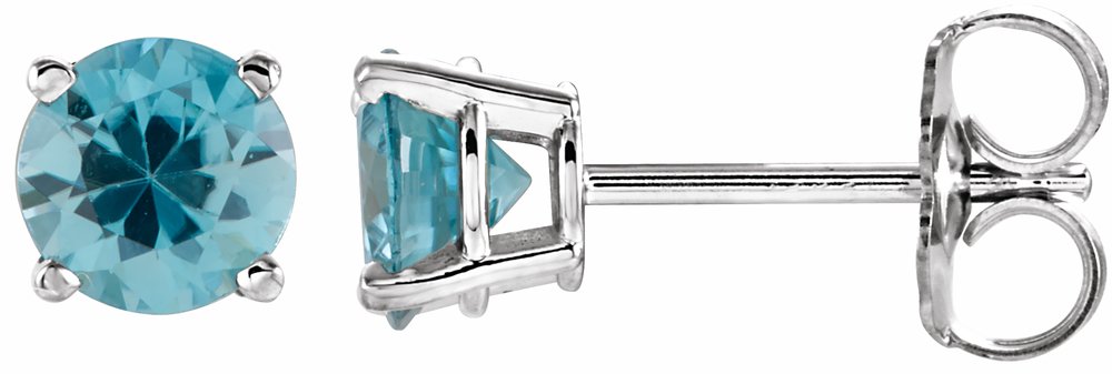 14K White Gold 5 mm Natural Blue Zircon Earrings