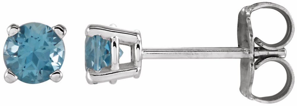 14K White 4 mm Natural Swiss Blue Topaz Earrings