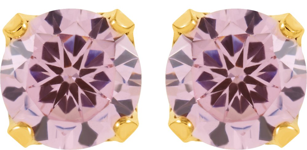 24K Yellow Gold-Plated Stainless Steel 5 mm Round Imitation Pink Cubic Zirconia Piercing Stud Earrings