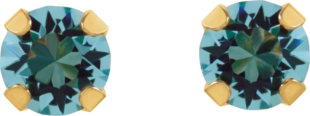 14K Yellow Gold Imitation Aquamarine Inverness® Piercing Stud Earrings