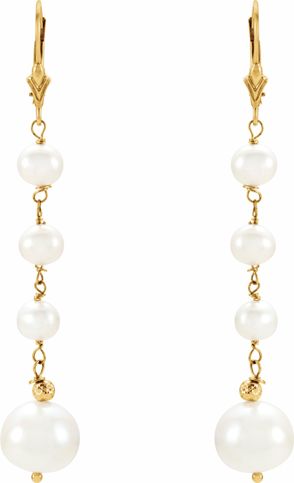 14K Yellow Gold Cultured White Freshwater Pearl Earrings