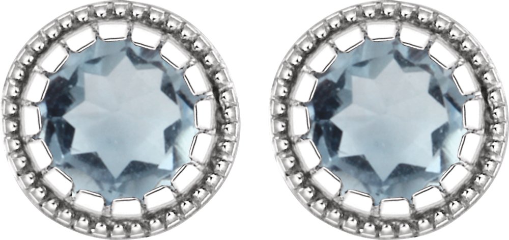 14K White Gold Natural Aquamarine Stud Earrings