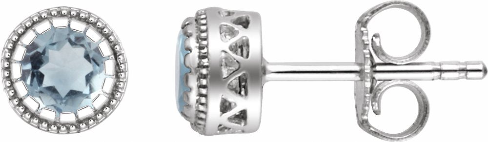 14K White Gold Natural Aquamarine Stud Earrings
