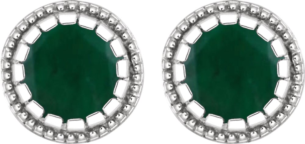 14K White Gold Natural Emerald Stud Earrings