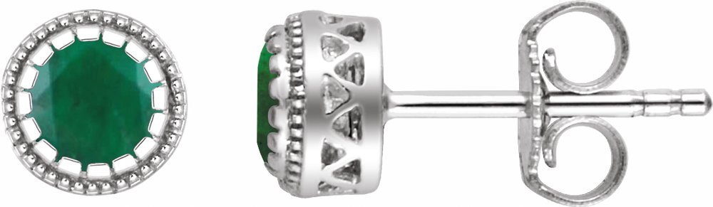 14K White Gold Natural Emerald Stud Earrings
