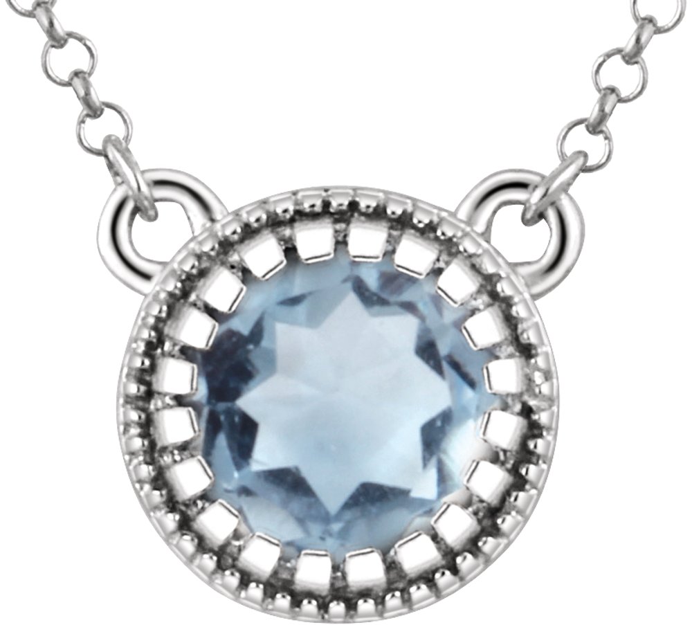 14K White Gold Natural Aquamarine "March" 18" Birthstone Necklace
