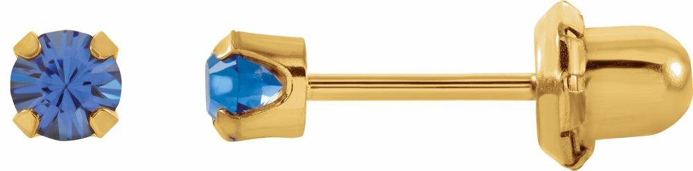 14K Yellow Gold Imitation Blue Sapphire Inverness® Piercing Stud Earrings