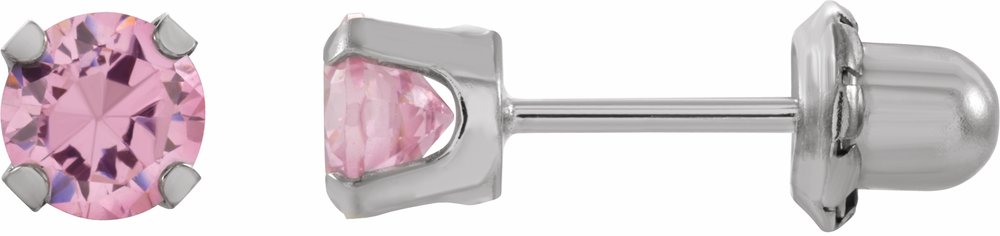 Rhodium-Plated 14K Yellow 5 mm Round Imitation Pink Cubic Zirconia Piercing Stud Earrings