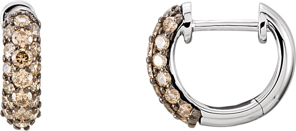 14K White Gold 5/8 CTW Natural Brown Diamond 11 mm Hoop Earrings