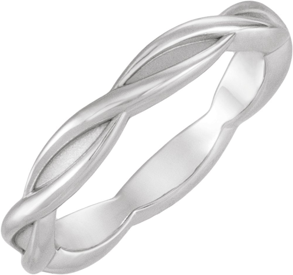 14K White Gold 3.28 mm Woven-Design Comfort-Fit Band Size 7