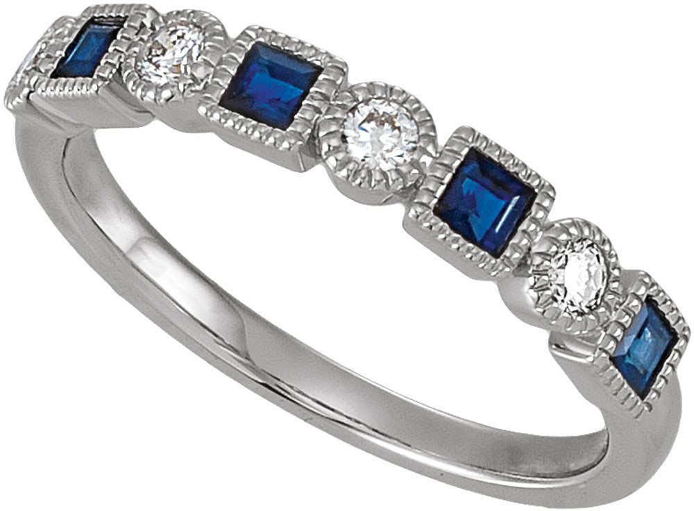 14K White Gold 1/5 CTW Natural Diamond & Natural Blue Sapphire Anniversary Band